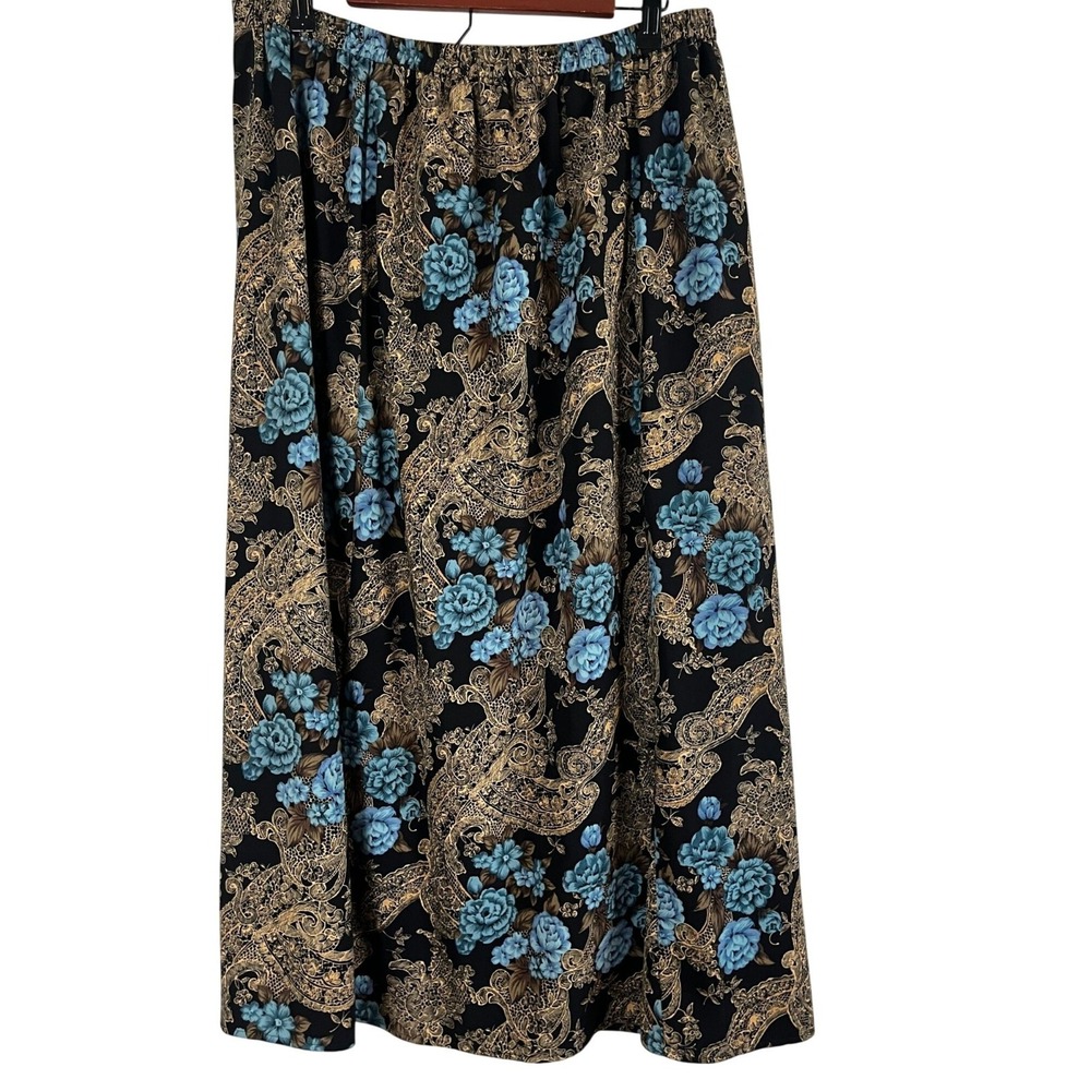 Retro Floral Maxi‎ Skirt Brown 20W Boho Indie Folk Peasant Festival Preppy Chic